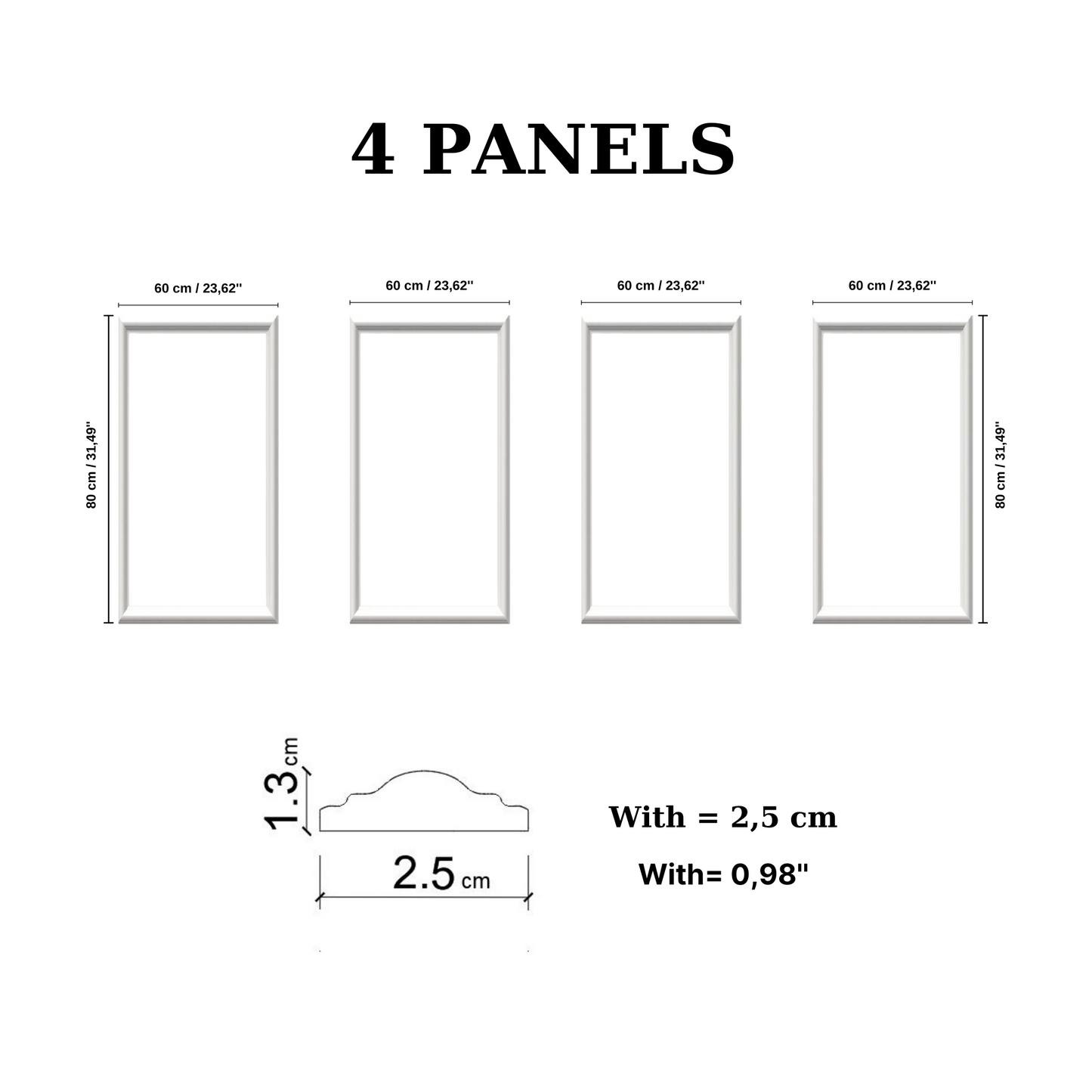 Decophia Panel Wall Molding Kit – Pre-Cut, Easy to Apply & Paintable (4 Panels)