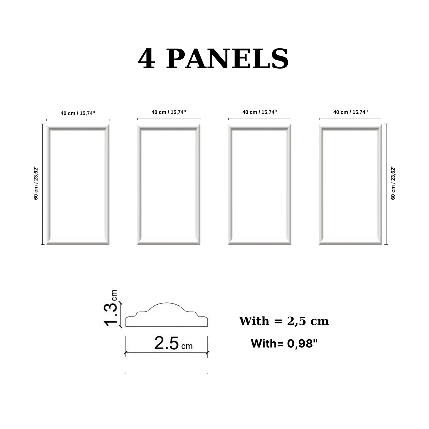 Decophia Panel Wall Molding Kit – Pre-Cut, Easy to Apply & Paintable (4 Panels)