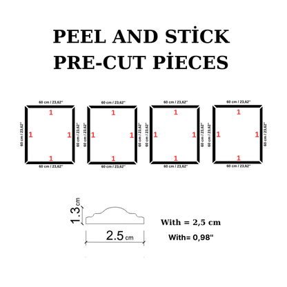 Peel and Stick Wall Molding Kit – 4 Panels (60x60 cm)
