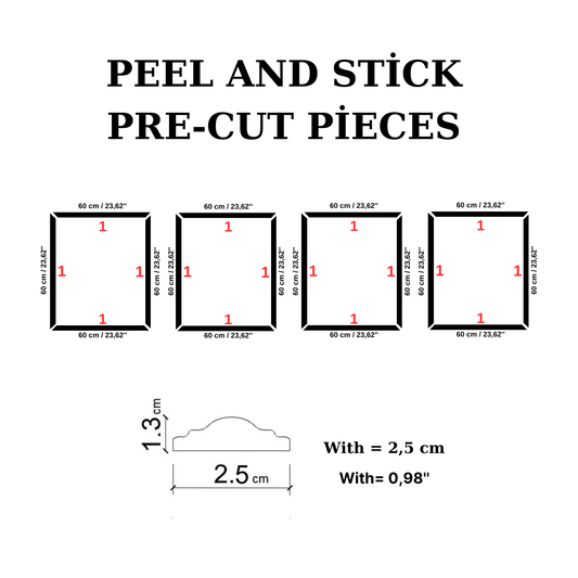 Peel and Stick Wall Molding Kit – 4 Panels (60x60 cm)