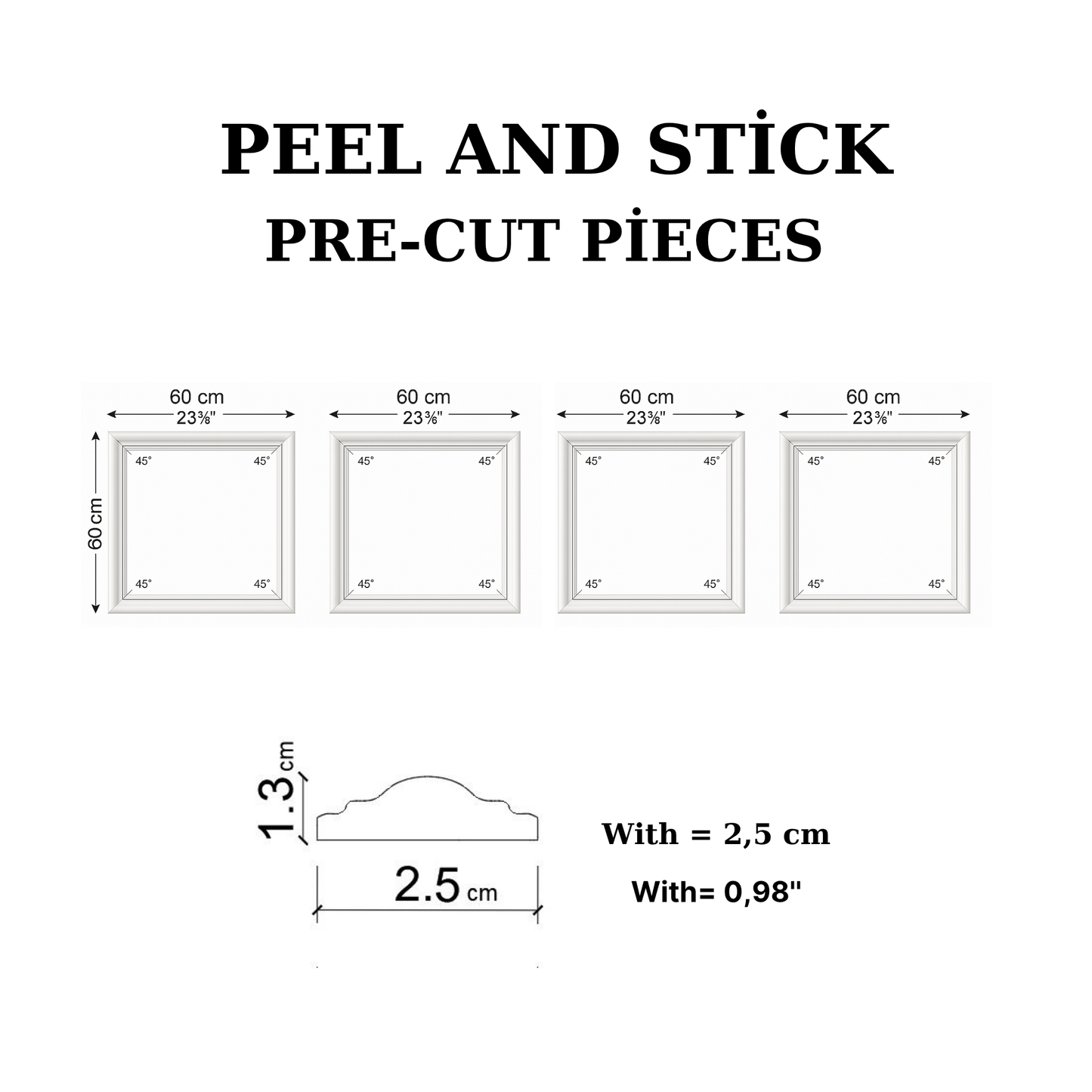 Peel and Stick Wall Molding Kit – 4 Panels (60x60 cm)